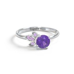 Round Gemstone Ring with Petal Accents