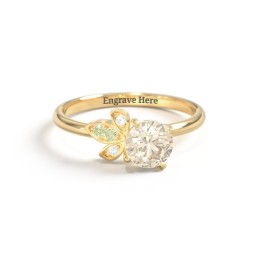 Round Gemstone Ring with Petal Accents