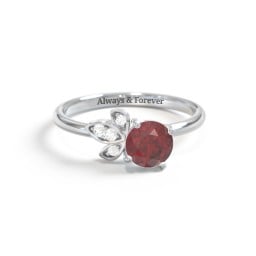 Round Gemstone Ring with Petal Accents