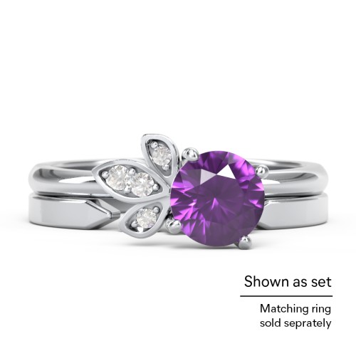 Round Gemstone Ring with Petal Accents – 18K Gold Plated Silver with Red Premium Zirconia, Cubic Zirconia, and White Premium Zirconia