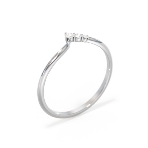 Dainty Contour Band with Graduated Accents – 10K White Gold with Lab Diamond and Diamond