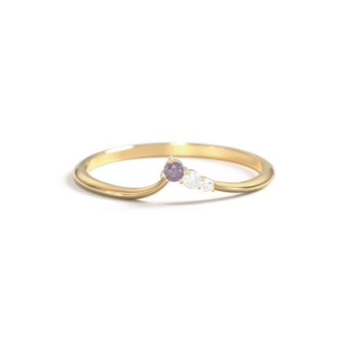 Dainty Contour Band with Graduated Accents – 10K Yellow Gold with Alexandrite and Cubic Zirconia