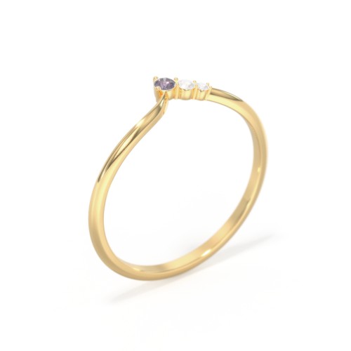 Dainty Contour Band with Graduated Accents – 10K Yellow Gold with Alexandrite and Cubic Zirconia