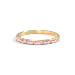Baguette Half Eternity Stackable Band in 10K Solid Yellow Gold with Pink Tourmaline