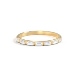 Baguette Half Eternity Stackable Band in 10K Solid Yellow Gold with Diamond