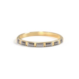 Baguette Half Eternity Stackable Band in 10K Solid Yellow Gold with Smokey Quartz