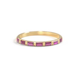 Baguette Half Eternity Stackable Band in 10K Solid Yellow Gold with Ruby