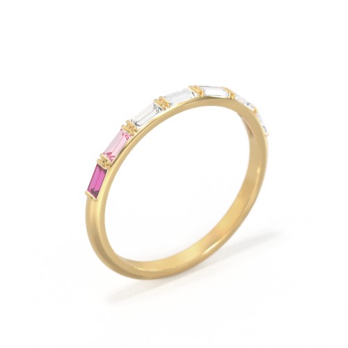 Baguette Half Eternity Stackable Band – 10K Yellow Gold with Ruby, Pink Tourmaline, and Cubic Zirconia