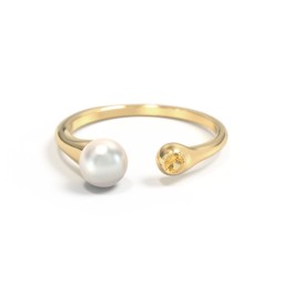 Pearl And Birthstone Open Cuff Ring in 10K Solid Yellow Gold with Citrine and Freshwater Pearl
