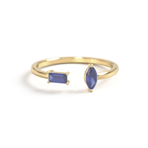 Baguette & Marquise Gemstone Open Cuff Ring