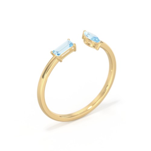 Baguette & Marquise Gemstone Open Cuff Ring
