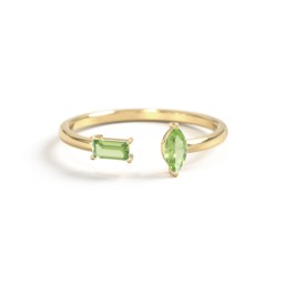 Baguette & Marquise Gemstone Open Cuff Ring in 18K Gold Plated Silver with Peridot
