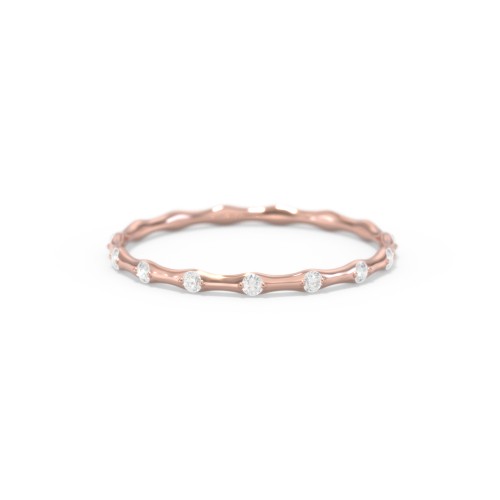 Dainty Stackable Half Eternity Ring with Bezel Set Accents – 10K Rose Gold with White Premium Zirconia