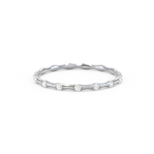 Dainty Stackable Half Eternity Ring with Bezel Set Accents – 10K White Gold with Diamond