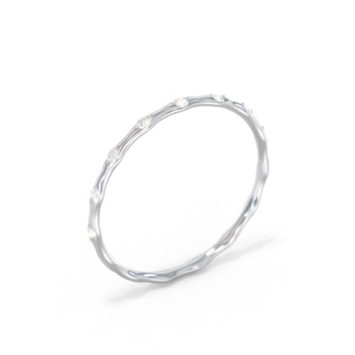 Dainty Stackable Half Eternity Ring with Bezel Set Accents – 10K White Gold with Diamond