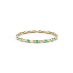 Dainty Stackable Half Eternity Ring with Bezel Set Accents in 10K Solid Yellow Gold with Emerald