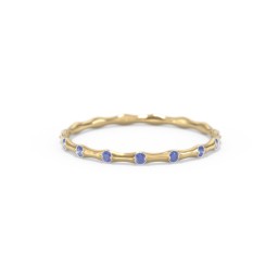 Dainty Stackable Half Eternity Ring with Bezel Set Accents in 10K Solid Yellow Gold with Blue Sapphire