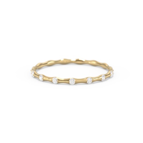 Dainty Stackable Half Eternity Ring with Bezel Set Accents – 10K Yellow Gold with Diamond