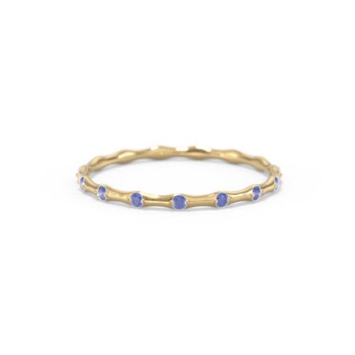 Dainty Stackable Half Eternity Ring with Bezel Set Accents – 10K Yellow Gold with Blue Sapphire