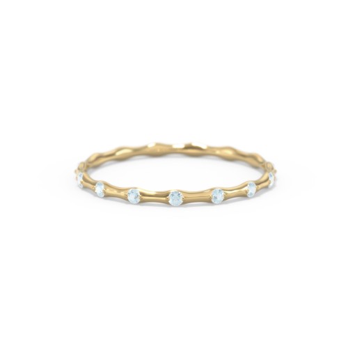 Dainty Stackable Half Eternity Ring with Bezel Set Accents – 10K Yellow Gold with Blue Topaz