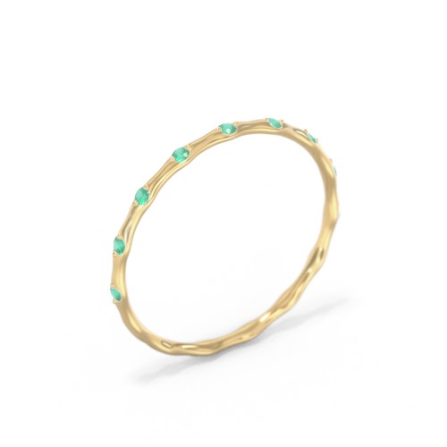 Dainty Stackable Half Eternity Ring with Bezel Set Accents – 10K Yellow Gold with Emerald