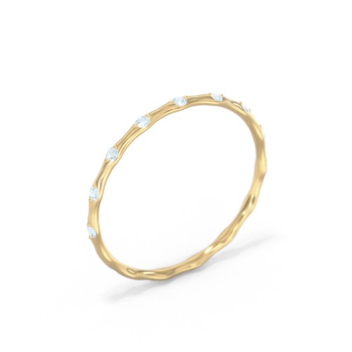 Dainty Stackable Half Eternity Ring with Bezel Set Accents – 10K Yellow Gold with Blue Topaz