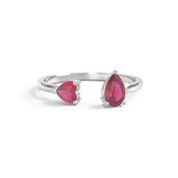 Heart & Pear Gemstone Open Cuff Ring