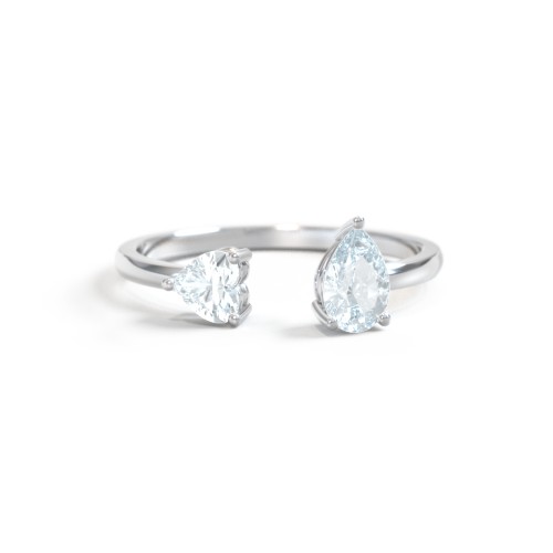 Heart & Pear Gemstone Open Cuff Ring
