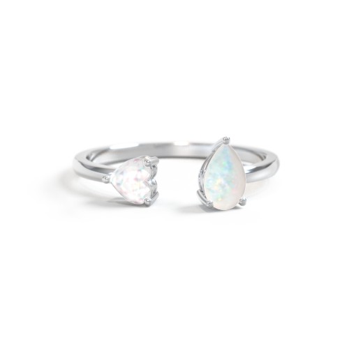 Heart & Pear Gemstone Open Cuff Ring