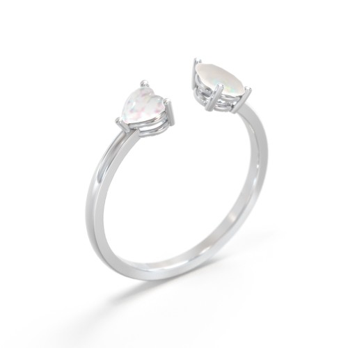 Heart & Pear Gemstone Open Cuff Ring