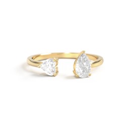 Heart & Pear Gemstone Open Cuff Ring in 18K Gold Plated Silver with Diamond
