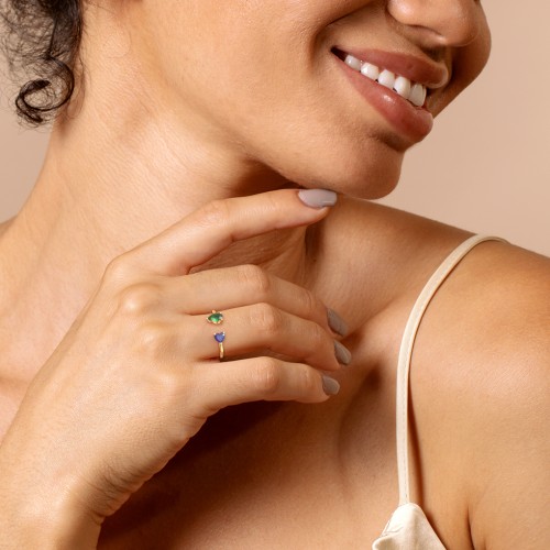 Heart & Pear Gemstone Open Cuff Ring – 18K Gold Plated Silver with Peridot