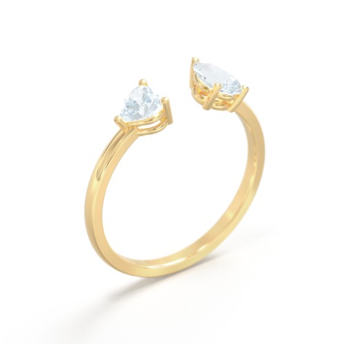 Heart & Pear Gemstone Open Cuff Ring – 18K Gold Plated Silver with Aquamarine