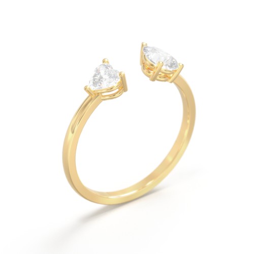 Heart & Pear Gemstone Open Cuff Ring – 18K Gold Plated Silver with Diamond