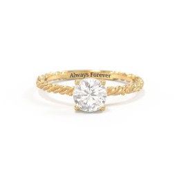 Solitaire Gemstone Ring with Twisted Rope & Bead Band in 18K Gold Plated Silver with Cubic Zirconia