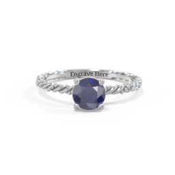 Solitaire Gemstone Ring with Twisted Rope & Bead Band