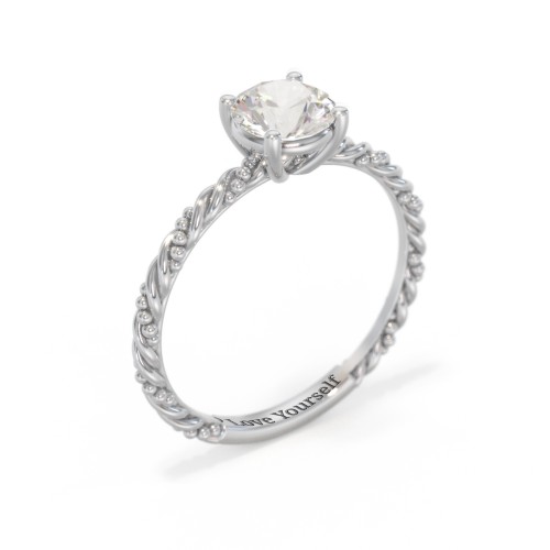 Solitaire Gemstone Ring with Twisted Rope & Bead Band