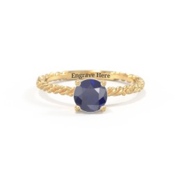Solitaire Gemstone Ring with Twisted Rope & Bead Band in 18K Gold Plated Silver with Blue Sapphire
