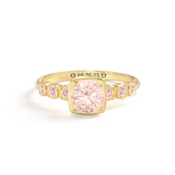 Round Gemstone Cube Ring with Star Set Accents in 18K Gold Plated Silver with Morganite and Pink Tourmaline