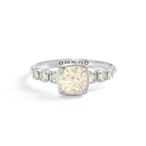 Round Gemstone Cube Ring with Star Set Accents