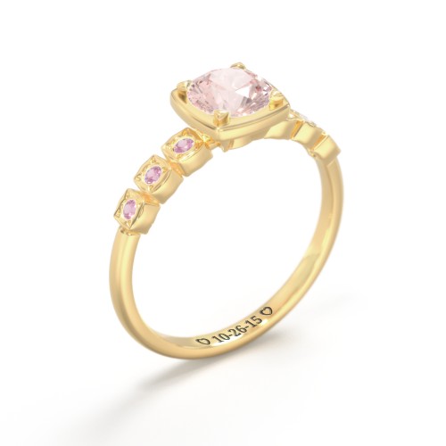 Round Gemstone Cube Ring with Star Set Accents – 18K Gold Plated Silver with Morganite and Pink Tourmaline