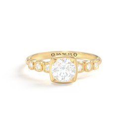 Round Gemstone Cube Ring with Star Set Accents in 18K Gold Plated Silver with Lab Diamond