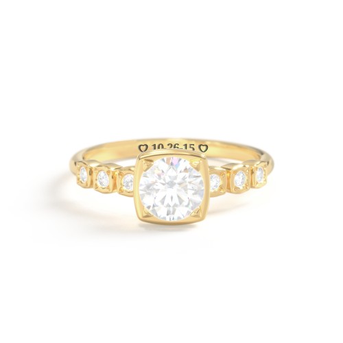Round Gemstone Cube Ring with Star Set Accents – 18K Gold Plated Silver with Lab Diamond