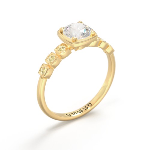 Round Gemstone Cube Ring with Star Set Accents – 18K Gold Plated Silver with Cubic Zirconia and Citrine
