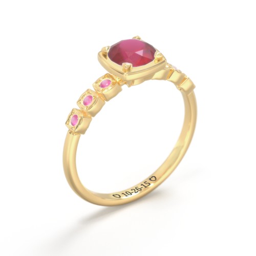 Round Gemstone Cube Ring with Star Set Accents – 18K Gold Plated Silver with Ruby