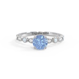 Round Gemstone Ring With Milgrain & Accents