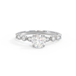 Round Gemstone Ring With Milgrain & Accents