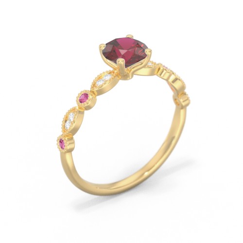 Round Gemstone Ring With Milgrain & Accents