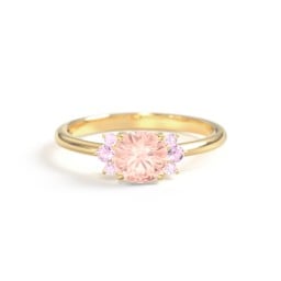 Round Gemstone Ring With Clustered Side Stones