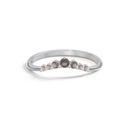 Curved Band with Tapered Accent Stones in 925 Sterling Silver with Smokey Quartz